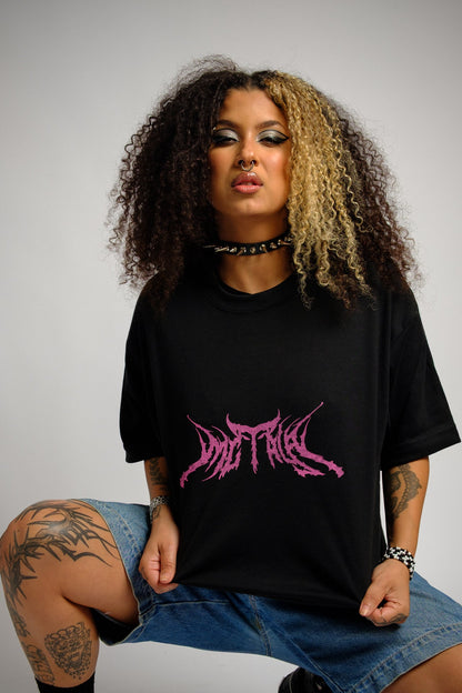 LOGO-PRRS Camiseta preta estampa rosa detalhe